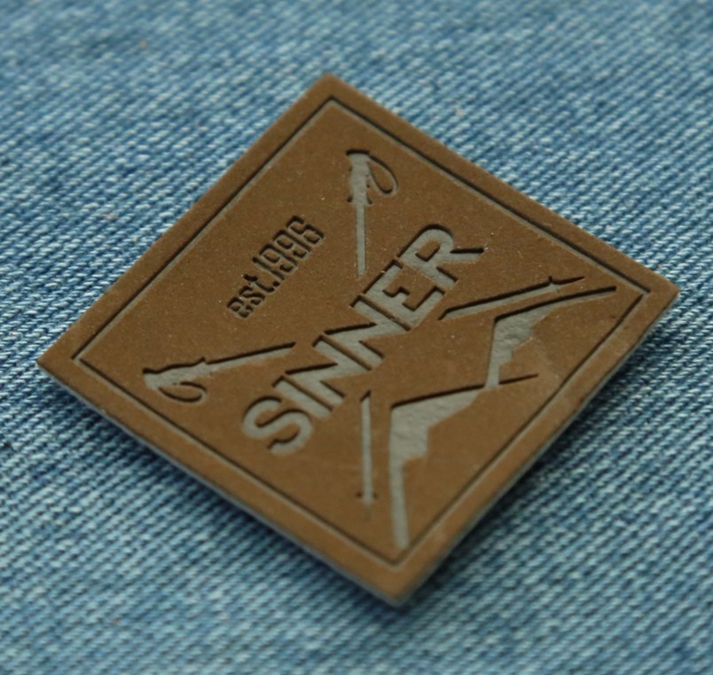 custom branded debossed matte effect leather patches for kids jeans denim clothing sofa furniture
